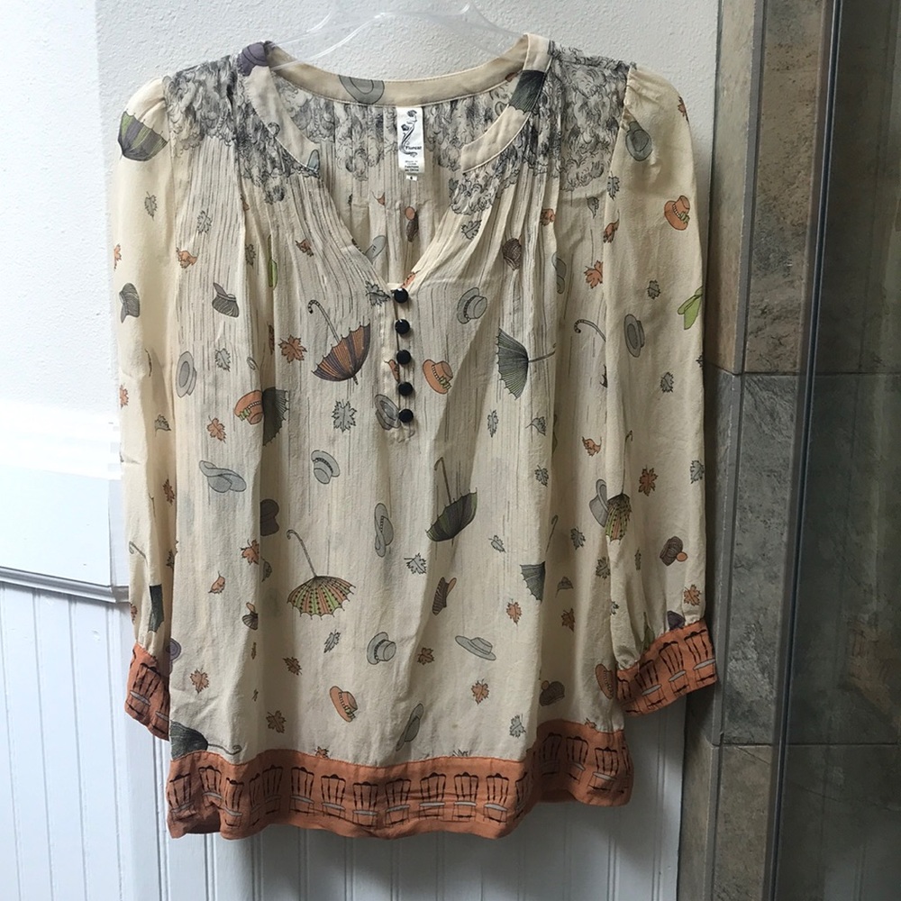 Anthropologie Floreat umbrella whimsical silk top